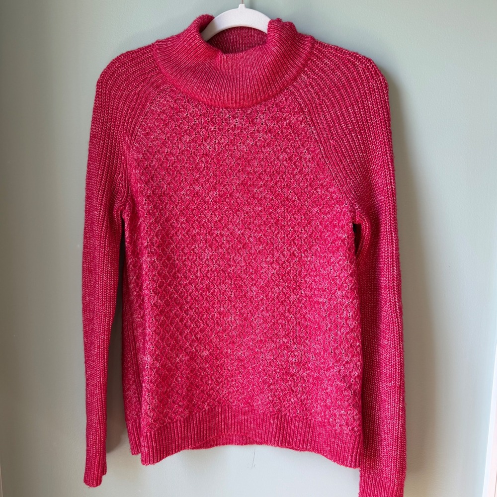 Talbots Textured Stitch Mock Neck Sweater Heather Fushia Pink Size Medium